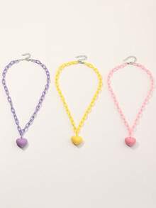 3pcs/Set Girls' Colorful Star & Heart Pendant Necklace Set, Suitable For Daily Decoration - Multicolor - View 4