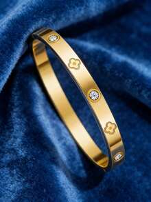 1pc Fashionable & Personalized Luxury Stainless Steel Zirconia Bracelet For Women, Suitable For Party, Gathering, And Daily Wear - Gold 1 - View 5