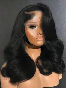 باروكة شعر طبيعي أمامية من الدانتيل بموجات جسم بكثافة 200% طول 36 بوصة، باروكة شعر طبيعي أمامية من الدانتيل بموجات جسم طول 32 بوصة 13x4، باروكة شعر طبيعي أمامية من الدانتيل بكثافة 200% لموسم الهالوين - طبيعي وأسود - مشاهدة 2