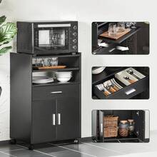 SoBuy FSB09-SCH，移动厨房橱柜微波炉柜厨房储物推车厨房餐厅储物柜带轮子，黑色 - 黑色 - 查看 4