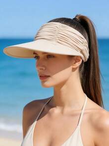 1 pezzo Cappello da sole in seta plissettata da donna - Cappello con ampia tesa regolabile e protezione UV, con foro per la coda di cavallo, adatto per spiaggia, golf e attività all'aperto estive (disponibile in più colori), vacanza - 1 pezzo - Visualizzare 11