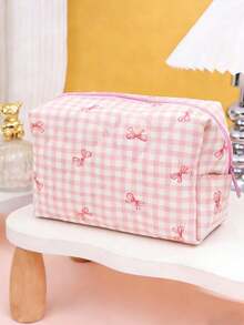 2/1pc Cute Bow Makeup Bag, Bow Pattern Toiletry Bag, Zippered Bag, Stylish Foldable Commuter Makeup Bag, Large Capacity Women's Makeup Bag, Girl's Makeup Storage Bag, Toiletry Bag, Travel Makeup Bag, Makeup Storage Bag, Sanitary Napkin/Tampons Storage Bag. Can Hold Lipstick, Makeup Brushes, Skincare Products - Multicolor - View 28