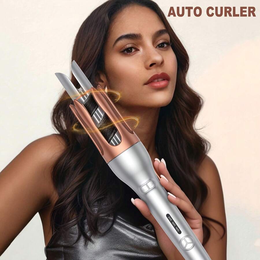 UKLISS 32毫米自动卷发器，一键操作，快速加热，3档温度，双向旋转，防烫设计，轻松造型 - 灰色 - 查看 1