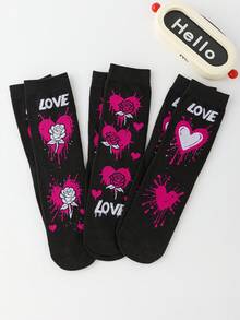 1 par/3 par damstrumpor med bekväma, avslappnade, romantiska och moderiktiga LOVE-bokstäver och hjärtmönster till vaden, för midjan - Multifärgad - Visa 3