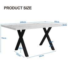 Dining Table, Cross Leg Design, Rectangular Dining Table, Coffee Table, Modern And Simple Wrought Iron Dining Table, L140*W80*H76cm, Marble Structure, Black And White [Old SKU: N634p243975w]