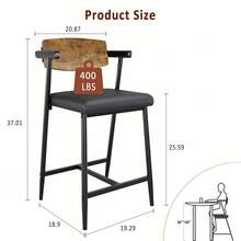 Techigher Counter Height Bar Stools Set Of 2, 26" Upholstered Bar Stools With Back & Arms, Wider Seat, Modern Bar Stools Set With Footrest For Kitchen Island,Counter Bar - Retro Color-2PCS, Wooden Backrest - View 8