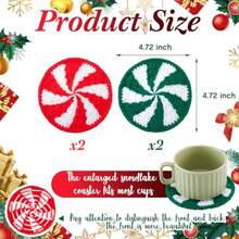 Juego de 4 Posavasos Navideños de Ganchillo Hechos a Mano, Decoración de Mesa Rojo Blanco Verde para Fiestas y Hogar - 4 - Ver 1