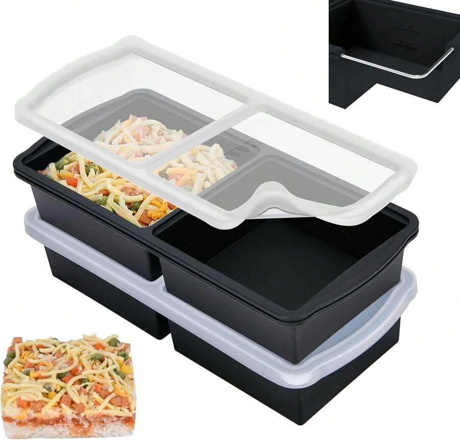 ZIP STANDING Silicone Freezer Trays With Lid,1-Cup Soup Freezer Container Large Ice Cube Molds With Reinforced Steel Ring Top For Freezing Soup Sauce Broth Leftovers Oven Dishwasher -(2-Pack): Home &Amp; Kitchen - Màu 4 - Xem 1