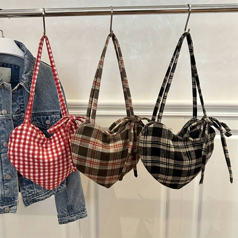 2025 Autumn Winter New Heart-Shaped Shoulder Bag Fashion Versatile Underarm Bag Bowknot Decoration Women's Small Handbag - 紅色 - 查看 1