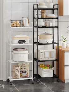 6- 8 Tier Adjustable Kitchen Shelf, Kitchen Organizer Storage, Black Metal Shelf With Hooks, Spice Rack, Kitchenware And Utensil Rack, Home Decor For Kitchen, Pantry, Bathroom, Valentine's Day, Easter Decor. - 黑色6層 - 查看 3