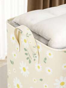 1个大容量雏菊图案无纺布衣物/被褥收纳袋，防尘防潮，搬家袋 - 黃色 - 查看 7