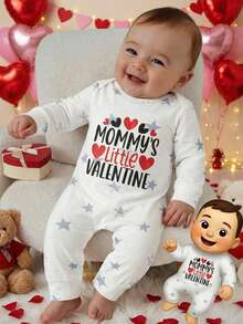 Baby Boy Cartoon Letter, Heart & Star Print Romper - Multicolor - View 1