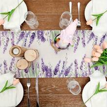 A Spring Lavender-Themed Table Flag With A Floral Design Is Ideal For Kitchen Or Dining Room Tablecloth Setups In Rural Farmhouses, Suitable For Indoor And Outdoor Dinner Parties, Available In 13x48 And 13x72 Inches. - 13x72 Inches - View 5