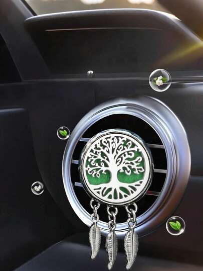 Car Air Vent Clip – Dreamcatcher Tree Of Life Design & Silver Feather Charms, Stainless Steel Aroma Diffuser For Car Interior, Decorative Fragrance Holder,Car Air Vent Interior Accessories