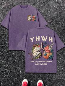 YHWH Heart And Floral Design Short Sleeve T-Shirt Casual  Tee With Inspirational Quote Perfect For Everyday Wear And Unique Gifts - Màu Lilac Tím - Xem 10