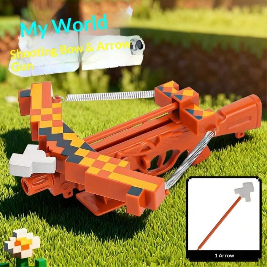 1件最新款MC My World玩具弹性弓弩棕色弓像素风格游戏玩具模型 - 完美礼物 - 生日礼物 - 理想礼物 - 惊喜礼物 - 节日礼物 - 季节性礼物 - 万圣节礼物 - 圣诞节礼物 - 游戏爱好者精致礼物 - 礼物 - 复活节礼物