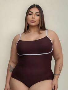 Body Plus Size Suplex Premium Modelador - Alça Fina Confort - Não Fica Transparente - Do G1 ao G3 - Café - Visão 8
