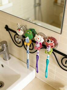 4pcs Cute Animal Cartoon Toothbrush Holder, Suction Cup Bathroom Toothbrush Rack, Silicone Toothbrush Stand, Cartoon Suction Cup Toothbrush Holder, Single Toothbrush Holder With Adhesive Hook