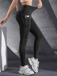 2pcs Sports Yoga Pants With 9" Pocket, Patchwork Yoga Leggings Suitable For Fitness, Exercises, Outdoor Activities - Đen + Nâu Tím - Xem 3
