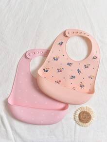 2pcs/1pc Celemek Bayi Silikon, Anti Bocor, Anti Noda, Lembut, Dapat Diatur Ukurannya, Dapat Direbus, Portabel, Motif Geometris, Polka Dot, Hewan Ternak, Bunga Liar, Cocok untuk Penggunaan Sehari-hari dan Bepergian Bayi - MultiWarna - View 18