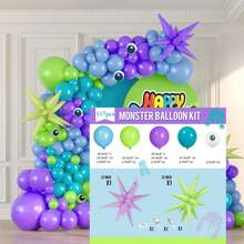 Set de 117 arcuri de baloane cu tematică de monștri, include baloane din latex mov, verde, albastru și în formă de ochi. Perfect pentru petreceri de ziua de naștere, petreceri pentru prima aniversare, decorațiuni distractive și decorațiuni de petrecere cu tematică de monștri de desene animate. - Multicolor - Vizualizare 5