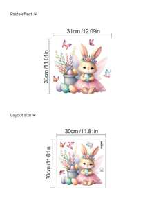 1张壁纸 - 男孩儿童房复活节兔子装饰家居自粘婴儿房装饰女孩装饰墙贴，适用于复活节派对装饰、女孩卧室、复活节彩蛋窗贴 - 春日花朵可爱儿童房卧室装饰 - 彩色 - 查看 12