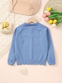 Girls Lightweight Button Hollow Knit Cardigan - Mint Blue - View 6