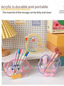 1pc Cartoon Student Desk Pen Holder, Cute Bear & Rabbit Multi-Function Acrylic Transparent Stationery Organizer - 1PC - View 6