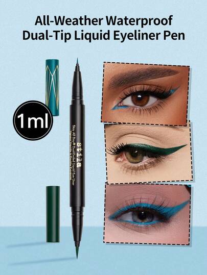  1支装 Stila 全天候防水液体眼线笔双色装，蓝绿色和深祖母绿色，持久不晕染，笔尖纤细，适合新手、日常通勤和舞台妆容。
