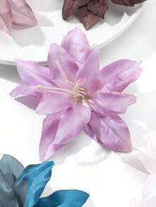 6个/套随机颜色夏威夷花朵发夹，郁金香大花朵发夹，人造花朵发夹，羽毛花朵发夹，适合度假、海滩、派对、夏季热带花朵发饰、婚礼、聚会、女孩节日礼物，优雅发爪，女士发爪，休闲发夹，优雅爪夹 - 6pcs隨機色 - 查看 5