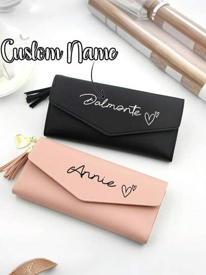 1PC Custom Personalized Women's Wallet, Customized Name, Wife, Lover, Husband, Friend, Father, Mother's Name On Thanksgiving, Valentine's Day, Christmas, Halloween, Father's Day, Nurse's Day Holidays, The Most Practical And Commemorative Women's Wallet For Loved Ones