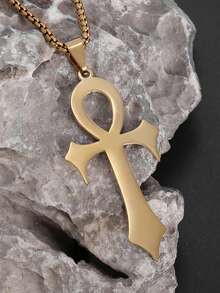 1 pieza Collar con colgante de cruz Ankh de acero inoxidable, joyería de moda minimalista para uso diario unisex - Collar de cruz de Anka - Ver 13