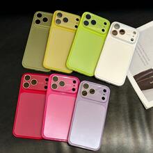 Simple Dopamine Solid Color Full Coverage Large Window Phone Case Compatible With Iphone 17 Pro Max, 15 New, 16 Pro, Women, Creative, Anti-Fall Protection Cover Compatible With Iphone 17 Pro - Lime Green - View 2