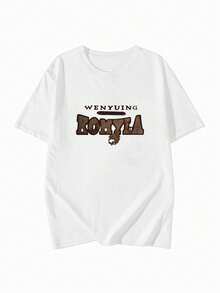 Áo thun nữ cổ tròn tay ngắn, in chữ mùa hè, kiểu dáng thời trang thường ngày, rộng rãi, đa năng. - trắng - Xem 3