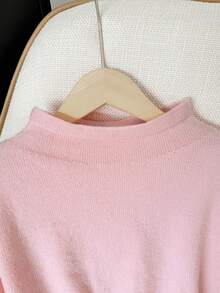 Plus Size Versatile Minimalist Spring/Summer New Casual Fashion Pink High Neck Sleeveless Sweater, Fashionable And Versatile, Suitable For Brunch Outfit - Pink - View 11