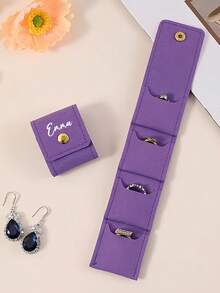 Customizable Foldable Mini Travel Jewelry Bag, Portable Jewelry Organizer Roll, Multi-Compartment Storage Simple Design, For Necklace, Earring And Ring Storage Pouch, Jewelry Small Bag, Suitable For Travel, Daily Use Or Gift - Multicolor - View 5