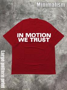 "In Motion We Trust: $100 Bill Graphic Tee" (220g Cotton T-Shirt) Printed T-Shirt, Graphic Tee, Unisex T-Shirt, Casual And Comfortable, Men's Cotton T-Shirt. Interesting Pattern T-Shirts, Street Life, Home Leisure, Friends Gathering,Graphic Tees Men - 紅色 - 查看 2