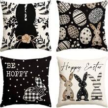 4pcs Easter Bunny Egg Black Pillow Case, Sofa Cover, Single-Sided No Pillow Insert - Black - View 8
