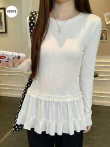 Soulscape 女士春季花卉荷叶边长袖T恤，独特修身打底衫 - 白色 - 查看 8