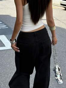 Low Rise Baggy JeansOversized Streetwear Pants High Waist Loose Fit Jeans Retro Baggy Trousers Minimalist Wide Leg Pants Casual Slouchy Jeans Oversized Trouserspants For Womenspring Outfits For Womenpantalones De Mujersweatpantscargo Pants Women - màu đen - Xem 3