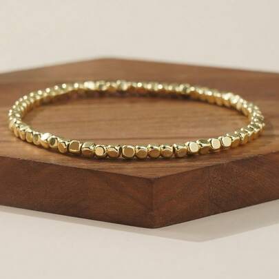 1pc Minimalist Ins-Style Gold Beaded Bracelet, Stylish Design Suitable For Daily Wear