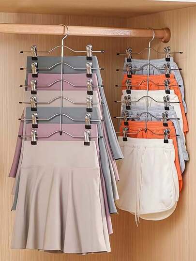 Cabide Multifuncional de Aço Inoxidável para Saias e Calças com Revestimento Antiderrapante, Um Essencial para Dormitórios e Organizador de Guarda-Roupas Compacto que Economiza Espaço, Design Durável de Gancho e Grampo de Metal, Suporte de Roupa de Fácil Acesso, Leve Porém Resistente, Ideal para Renovação do Guarda-Roupa da Primavera, Ideias de Presentes do Dia dos Namorados, Preparação do Dia das Mães, Perfeito para Armários de Apartamentos Pequenos, Maximiza a Organização e a Exibição Visível do Guarda-Roupa