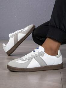 Giày thể thao đế bằng buộc dây unisex, giày thể thao đa năng dành cho học sinh, tập luyện thể dục trong nhà. - Xám - Xem 11