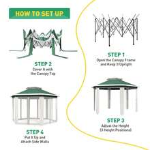 Verde Pabellón Hexagonal de Acero de 2x2x2 m, para Jardín y Exteriores - Verde - Ver 2