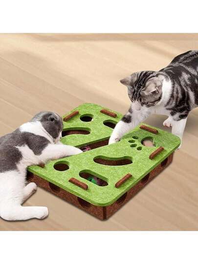 猫咪活动盒 - 互动式抓挠挖掘游乐场，坚固耐用的室内猫咪益智玩具，促进猫咪身心活动，内含3个球（颜色随机），趣味设计，无需电池