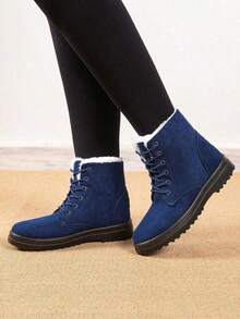 2026 Winter New Women's Snow Boots, PU Sole, Thin Sole, Non-Slip, Warm, Comfortable Women's Casual Sports Shoes, Cold-Proof And Warm Lining Thin-Soled Women's Mid-Calf Boots, Valentine's Day Style Gentle Flat Shoes, Soft-Soled Shoes, Plush Fashionable And Versatile Style, Suitable For Valentine's Day Dates, Work Commutes - Women's Knee-High Boots. Winter Wedding Fashion Shoes, Beach-Toned Casual Shoes. - Blue - View 6