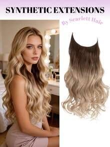 16英寸/22英寸无缝波浪卷发接发，隐形网状发片，一体式合成假发，增加发量，适合派对、节日、日常佩戴、美容院、角色扮演、婚礼、Y2K、洛丽塔、JK风格、细软发质、新手、所有肤色，新年礼物、情人节礼物 - 彩色 - 查看 2