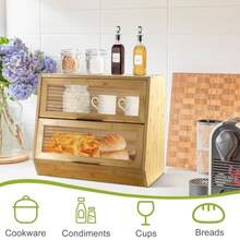 ThickandThin Bread Box For Kitchen Countertop Wooden Bread Storage For Kitchen Organizers Large Capacity With Window Homemade Bread Bin Double Layer Corner Bread Box - 1 - 查看 2