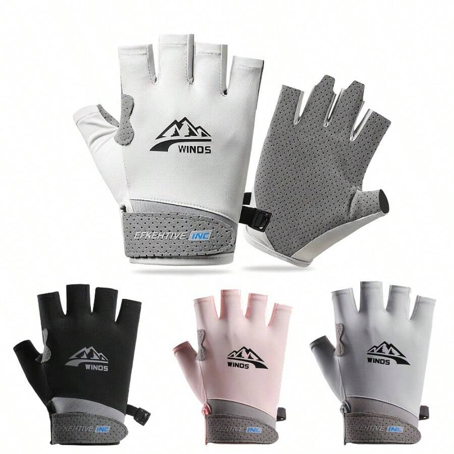 Quick-Dry Breathable Sports Gloves, Anti-Slip Half Finger Fishing Gloves, Fingerless Sunscreen Cycling Gloves - Grey - View 1