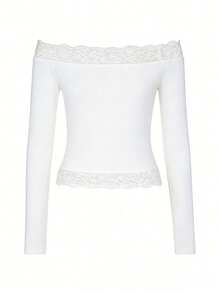 WOWDARK 女士夏季蕾丝边露肩长袖休闲上衣，白色 - 时尚性感，适合生日派对、情人节、约会、旅行、海滩等场合 - 白色 - 查看 6